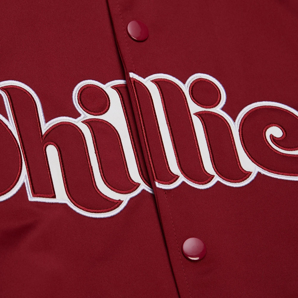 Men's Mitchell & Ness Burgundy/Gray Philadelphia Phillies Cooperstown Collection Team Origins Satin Full-Snap Jacket