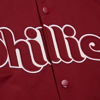 Men's Mitchell & Ness Burgundy/Gray Philadelphia Phillies Cooperstown Collection Team Origins Satin Full-Snap Jacket
