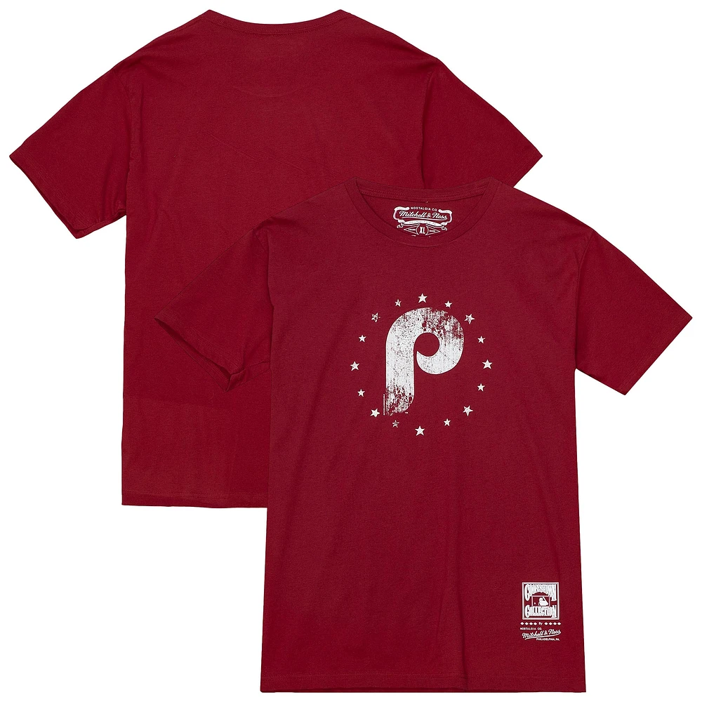 T-shirt ras du cou bordeaux Mitchell & Ness pour homme Philadelphia Phillies