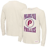 Men's Mitchell & Ness Cream Philadelphia Phillies Arched Logo Slub Long Sleeve T-Shirt