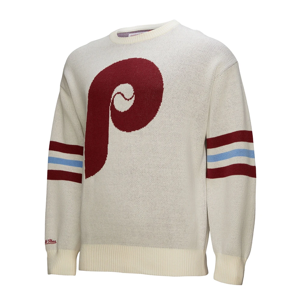 Men's Mitchell & Ness Cream Philadelphia Phillies Retro Pullover Sweater