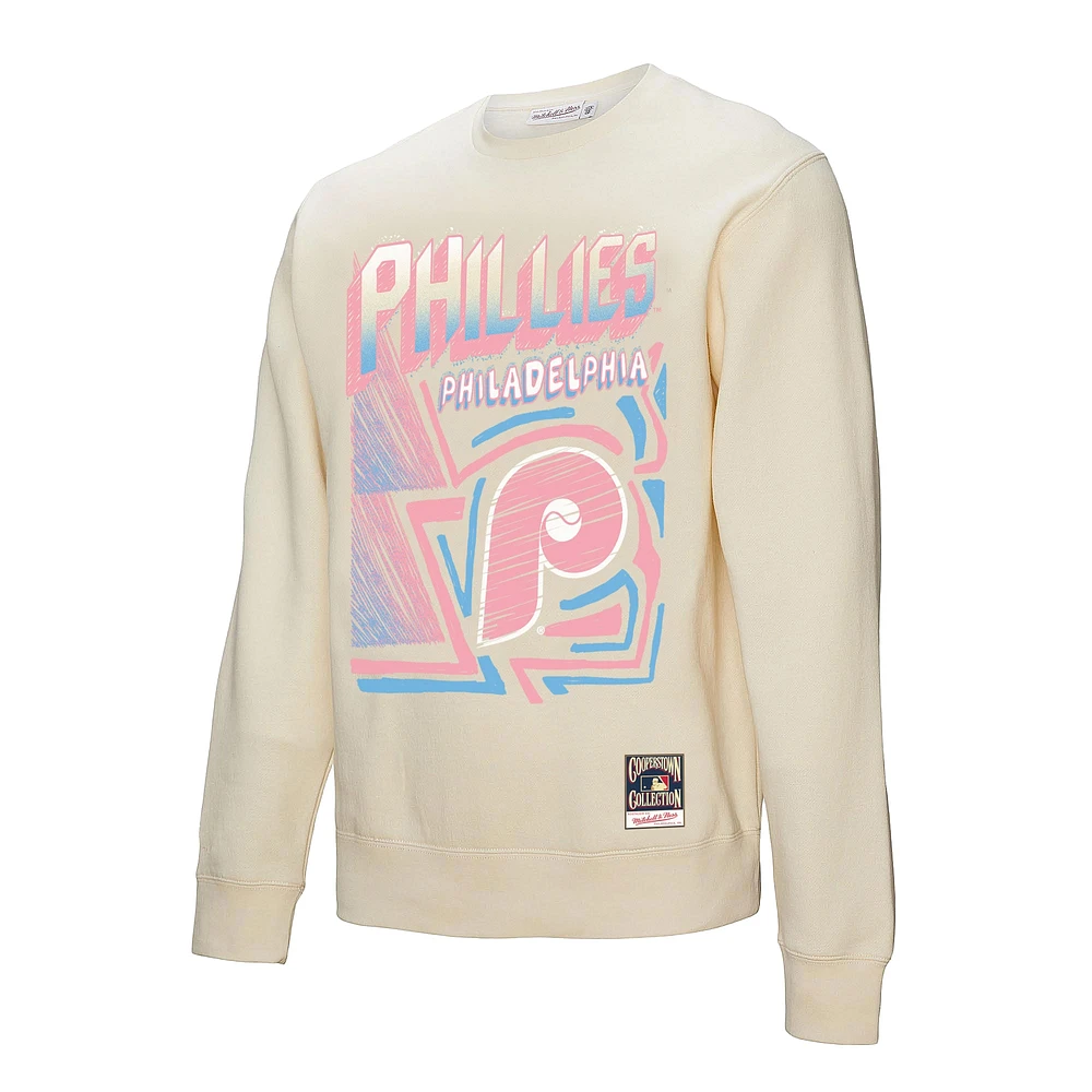 Men's Mitchell & Ness Cream Philadelphia Phillies Sidewalk Sketch Pullover Sweatshirt