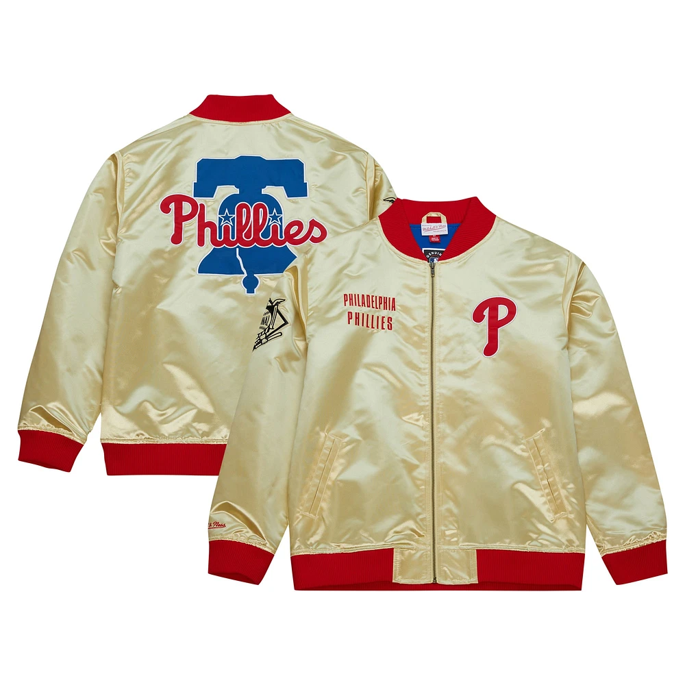 Veste légère en satin entièrement zippée Mitchell & Ness Gold Philadelphia Phillies OG 2.0 pour hommes