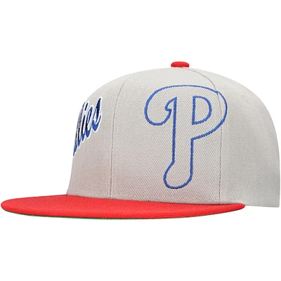 Men's Mitchell & Ness Gray Philadelphia Phillies Knock Out Panel Snapback Hat