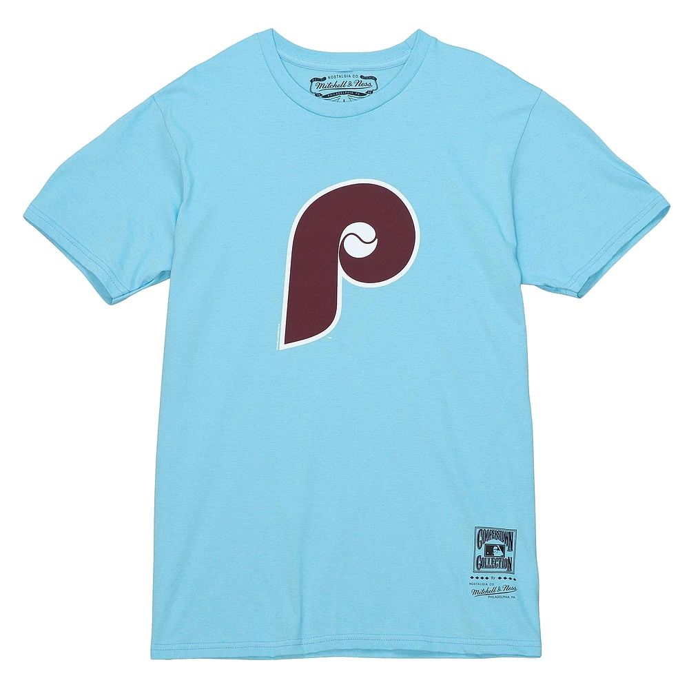 T-shirt bleu clair pour homme avec logo de l'équipe des Philadelphia Phillies la collection Cooperstown