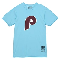 Men's Mitchell & Ness Light Blue Philadelphia Phillies Cooperstown Collection Team Logo T-Shirt