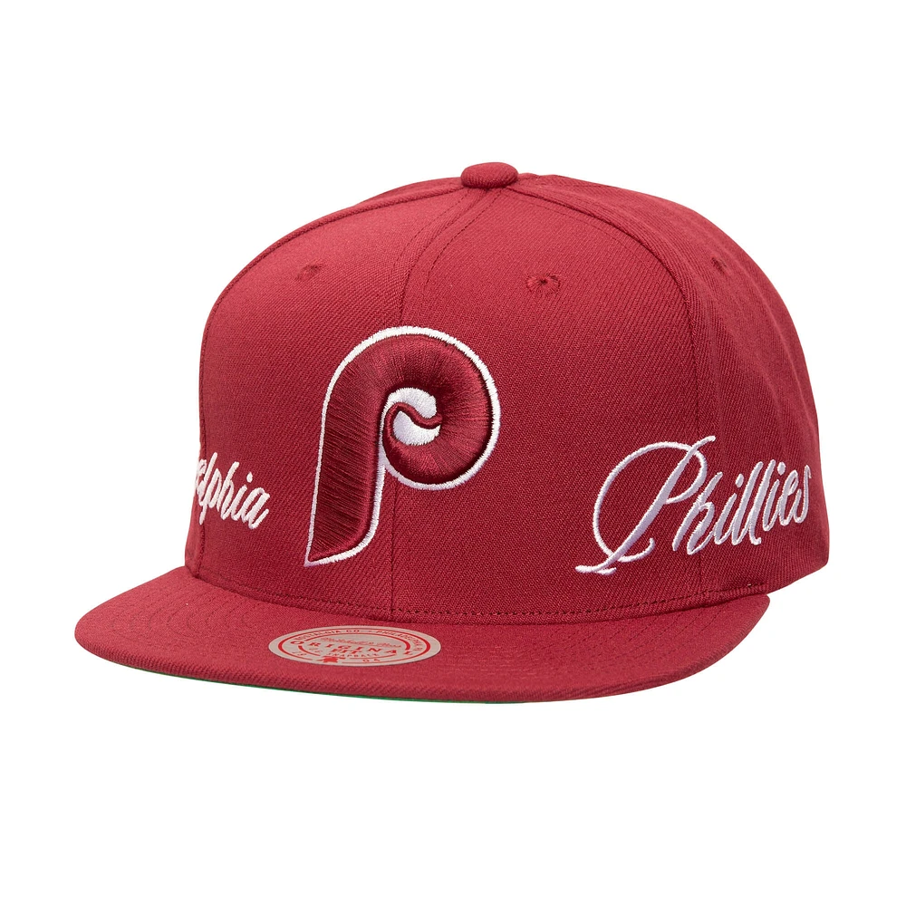 Casquette snapback Just Don x MLB Lux Script pour homme Mitchell & Ness Bordeaux Philadelphia Phillies