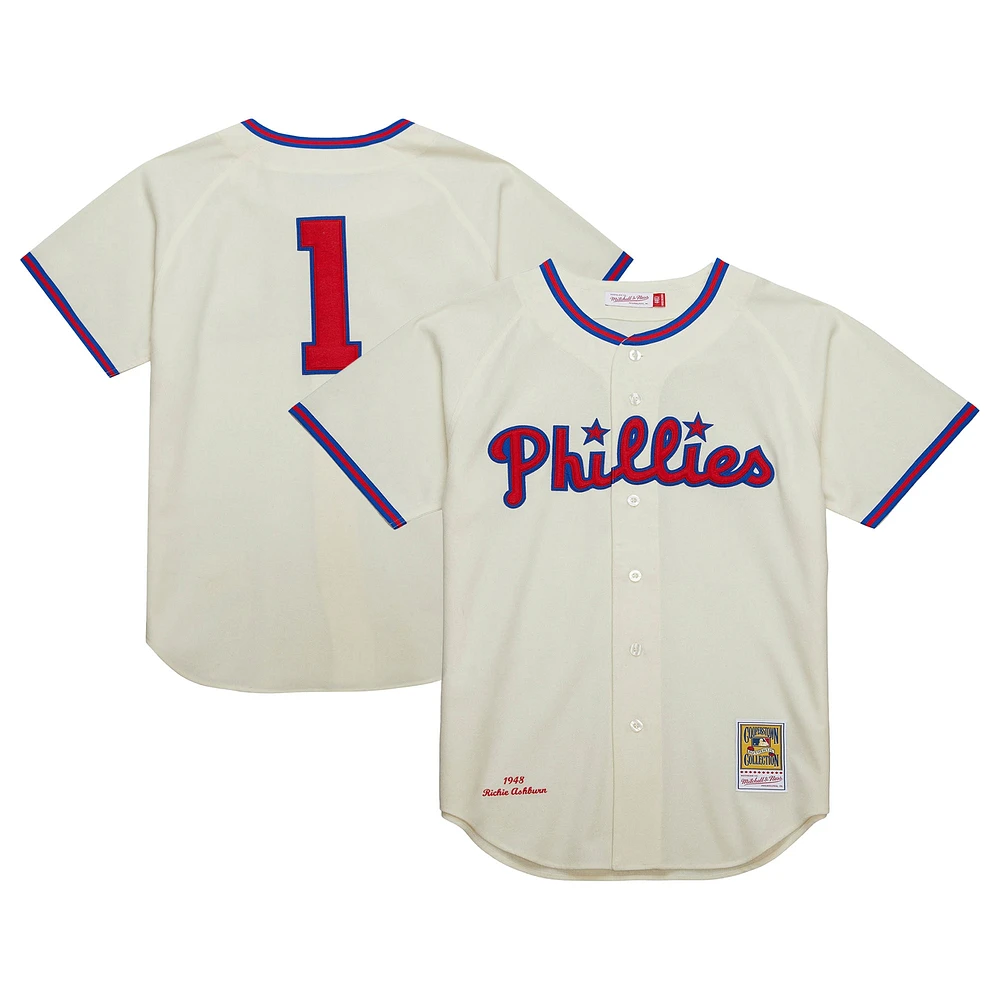 Maillot authentique Mitchell & Ness Richie Ashburn crème Philadelphia Phillies Cooperstown Collection 1948 pour hommes