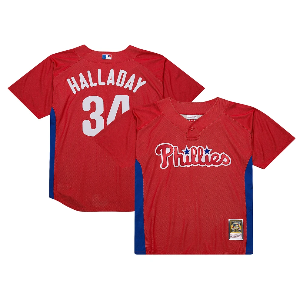 Maillot d'entraînement au bâton Mitchell & Ness Roy Halladay rouge Philadelphia Phillies Cooperstown Collection 2010 pour hommes