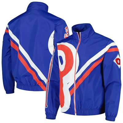 Mitchell & Ness Royal Phillies de Philadelphie Veste d'échauffement entièrement zippée avec logo éclaté pour homme