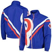 Mitchell & Ness Royal Phillies de Philadelphie Veste d'échauffement entièrement zippée avec logo éclaté pour homme