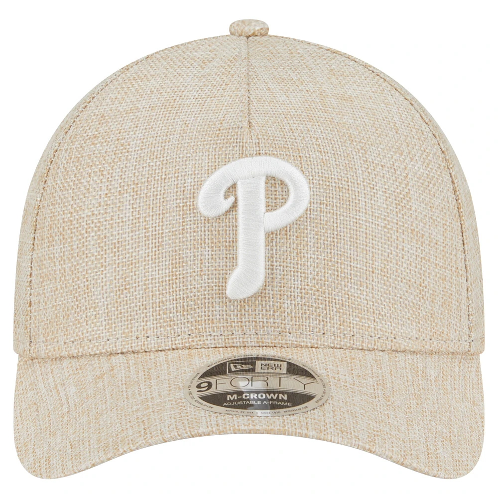 Men's New Era Beige Philadelphia Phillies Cotton Weave M-Crown A-Frame 9FORTY Adjustable Hat