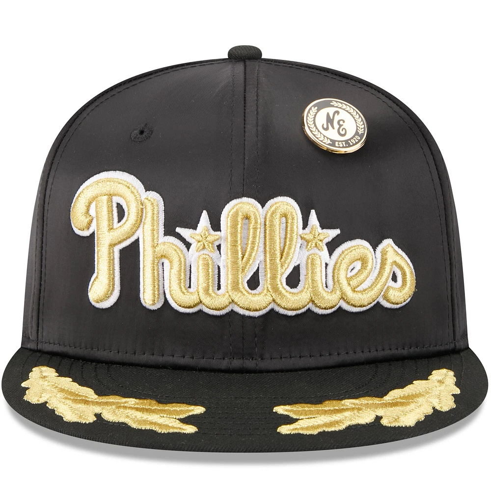 Casquette ajustée New Era noire 59FIFTY Day Gold Leaf 2025 des Phillies de Philadelphie pour homme