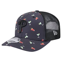 Men's New Era Black Philadelphia Phillies Adventure Drinks Pattern 9SEVENTY Stretch-Snap Hat