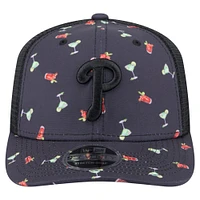 Men's New Era Black Philadelphia Phillies Adventure Drinks Pattern 9SEVENTY Stretch-Snap Hat