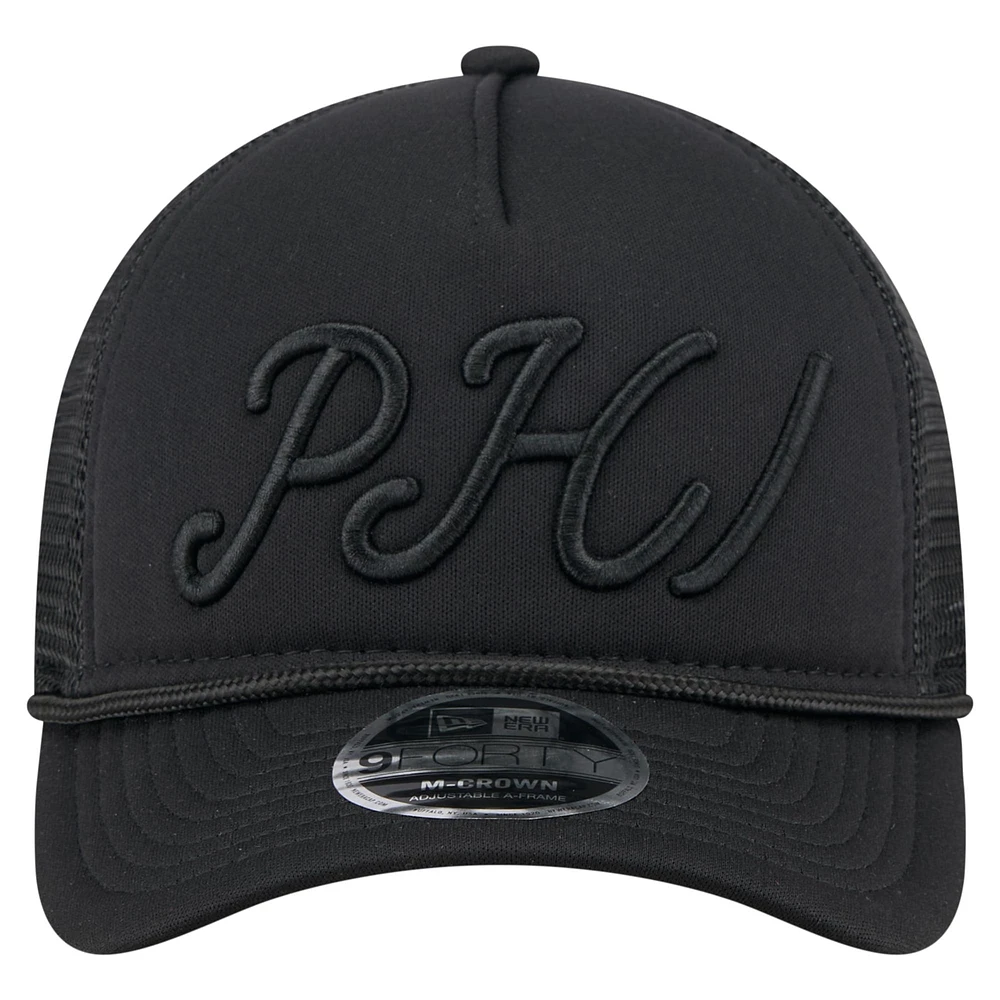 Casquette camionneur ajustable New Era noire City Initial 9FORTY A-Frame M-Crown des Philadelphia Phillies pour homme