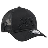 Casquette camionneur ajustable New Era noire City Initial 9FORTY A-Frame M-Crown des Philadelphia Phillies pour homme