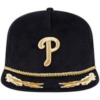 Casquette réglable de golfeur en filigrane en velours côtelé noir des Phillies de Philadelphie New Era pour hommes