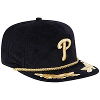 Casquette réglable de golfeur en filigrane en velours côtelé noir des Phillies de Philadelphie New Era pour hommes