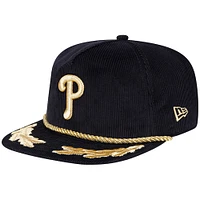 Casquette réglable de golfeur en filigrane en velours côtelé noir des Phillies de Philadelphie New Era pour hommes