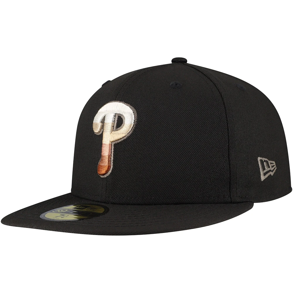 Casquette ajustée 59FIFTY noire Philadelphia Phillies Dune Gradient Side Patch pour homme de New Era