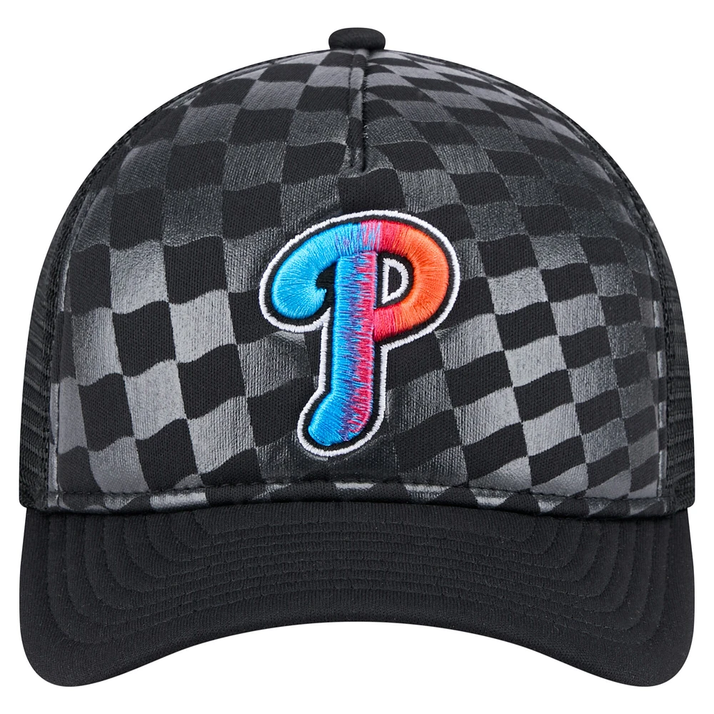 Men's New Era Black Philadelphia Phillies Gradient 9FORTY A-Frame M-Crown Trucker Adjustable Hat
