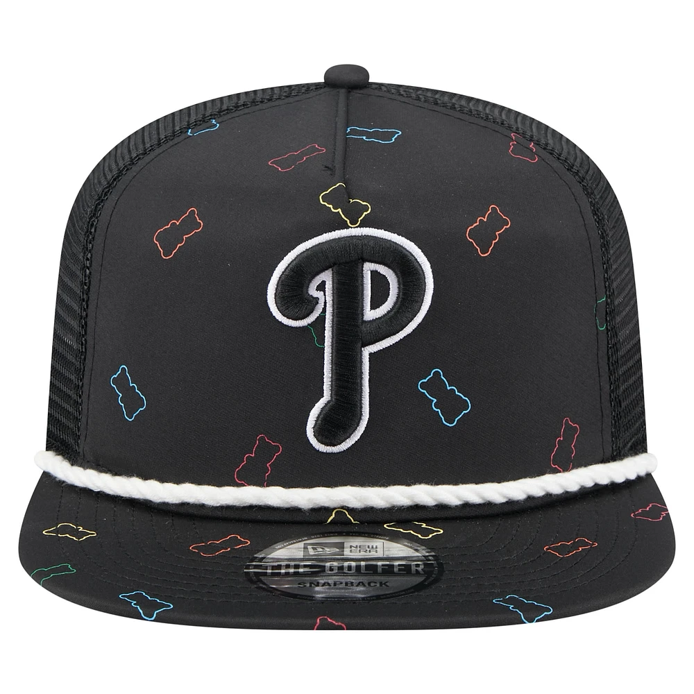 Men's New Era  Black Philadelphia Phillies Gummy Golfer Trucker Adjustable Hat