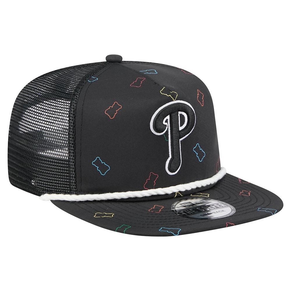 Men's New Era  Black Philadelphia Phillies Gummy Golfer Trucker Adjustable Hat