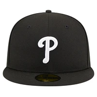 Casquette ajustée 59FIFTY noire avec logo des Phillies de Philadelphie New Era pour hommes
