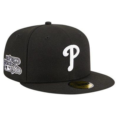Casquette ajustée 59FIFTY noire avec logo des Phillies de Philadelphie New Era pour hommes