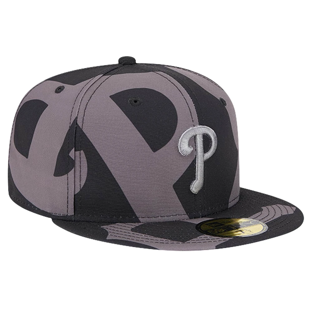 Men's New Era Black Philadelphia Phillies Logo Fracture 59FIFTY Fitted Hat