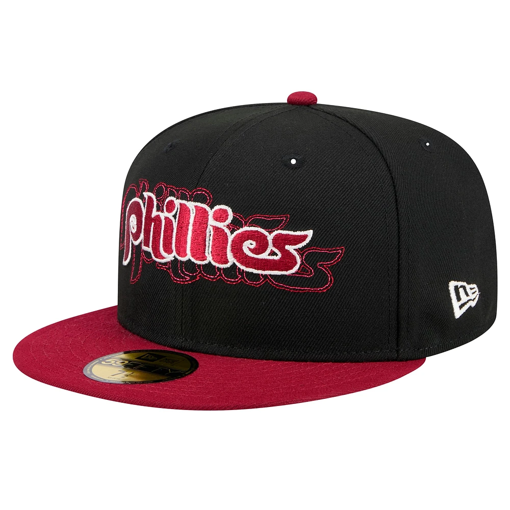 Casquette ajustée 59FIFTY Shadow Stitch noire des Philadelphia Phillies de New Era pour homme