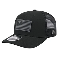 Casquette extensible à bouton-pression New Era noire pour homme avec drapeau ton sur ton 9SEVENTY des Phillies de Philadelphie