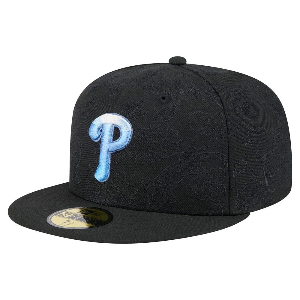 Men's New Era Black Philadelphia Phillies Tonal Koi 59FIFTY Fitted Hat