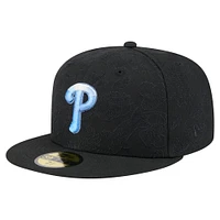 Men's New Era Black Philadelphia Phillies Tonal Koi 59FIFTY Fitted Hat