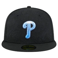 Men's New Era Black Philadelphia Phillies Tonal Koi 59FIFTY Fitted Hat