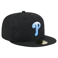 Men's New Era Black Philadelphia Phillies Tonal Koi 59FIFTY Fitted Hat