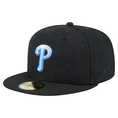 Men's New Era Black Philadelphia Phillies Tonal Koi 59FIFTY Fitted Hat