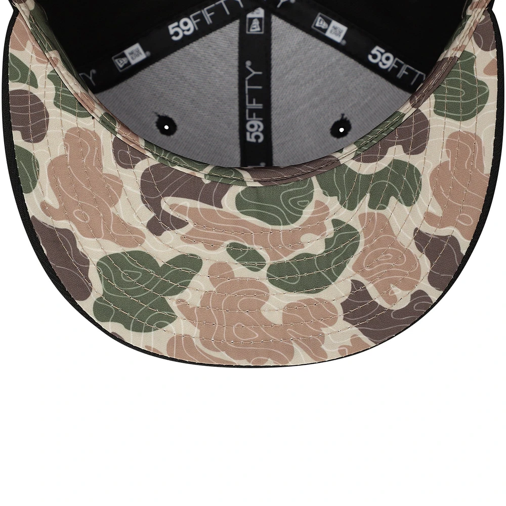 Men's New Era Black Philadelphia Phillies Troop Chant Camo Undervisor 59FIFTY Fitted Hat