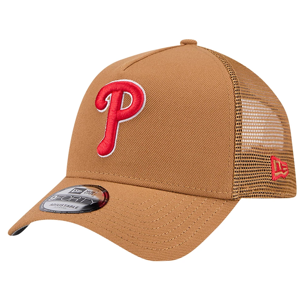 Men's New Era Brown Philadelphia Phillies A-Frame Trucker 9FORTY Adjustable Hat