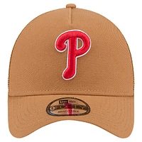 Men's New Era Brown Philadelphia Phillies A-Frame Trucker 9FORTY Adjustable Hat