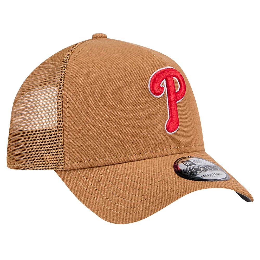 Men's New Era Brown Philadelphia Phillies A-Frame Trucker 9FORTY Adjustable Hat