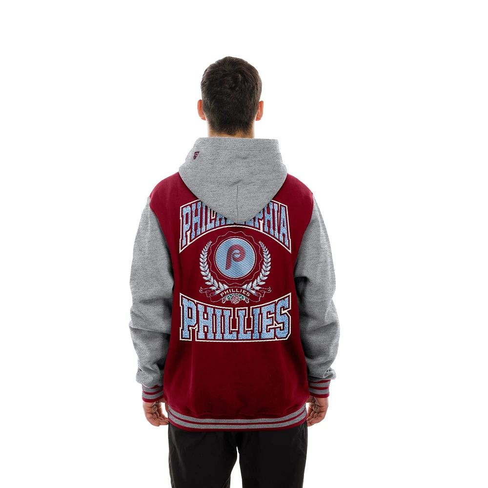 Men's New Era Burgundy Philadelphia Phillies Throwback Prep Full-Snap Hoodie Jacket