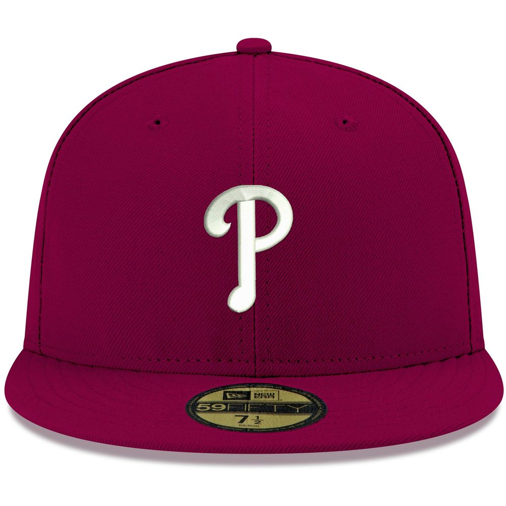 Men's New Era Cardinal Philadelphia Phillies White Logo 59FIFTY Fitted Hat