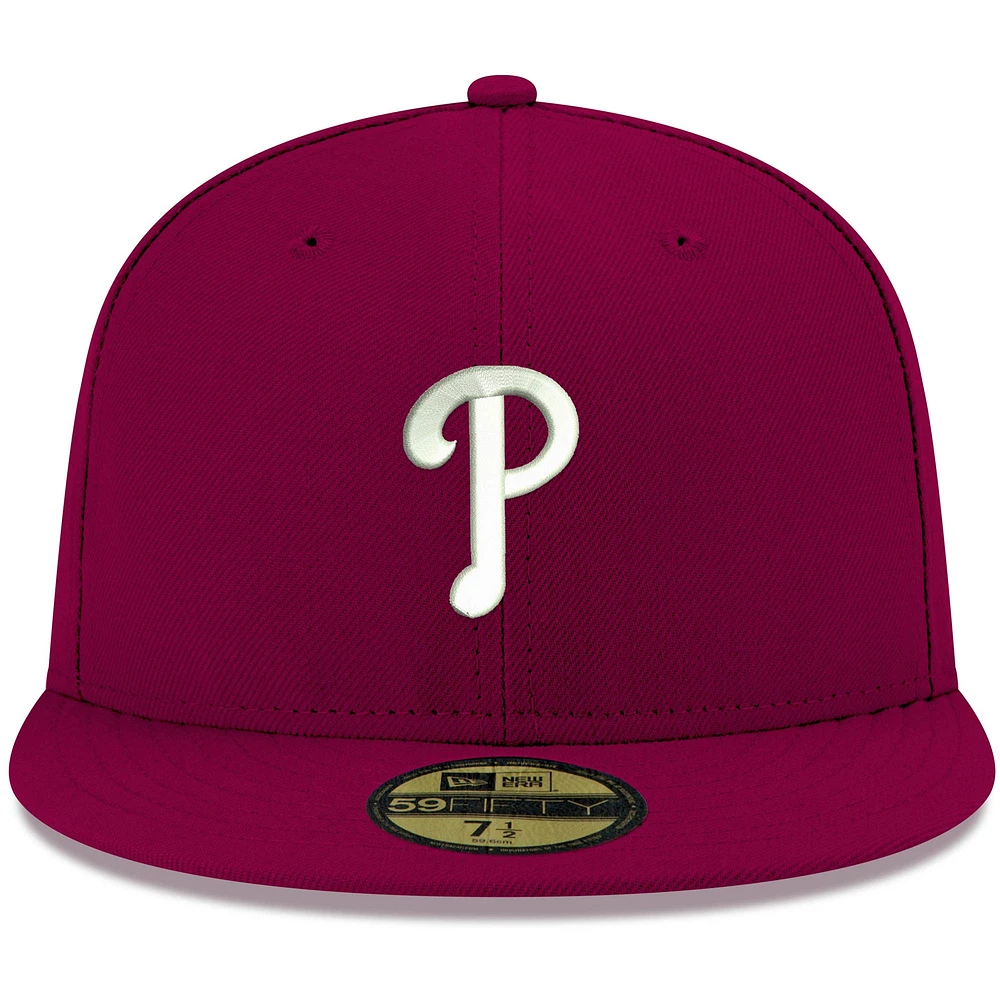Men's New Era Cardinal Philadelphia Phillies White Logo 59FIFTY Fitted Hat
