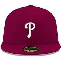 Men's New Era Cardinal Philadelphia Phillies White Logo 59FIFTY Fitted Hat