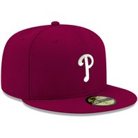 Men's New Era Cardinal Philadelphia Phillies White Logo 59FIFTY Fitted Hat