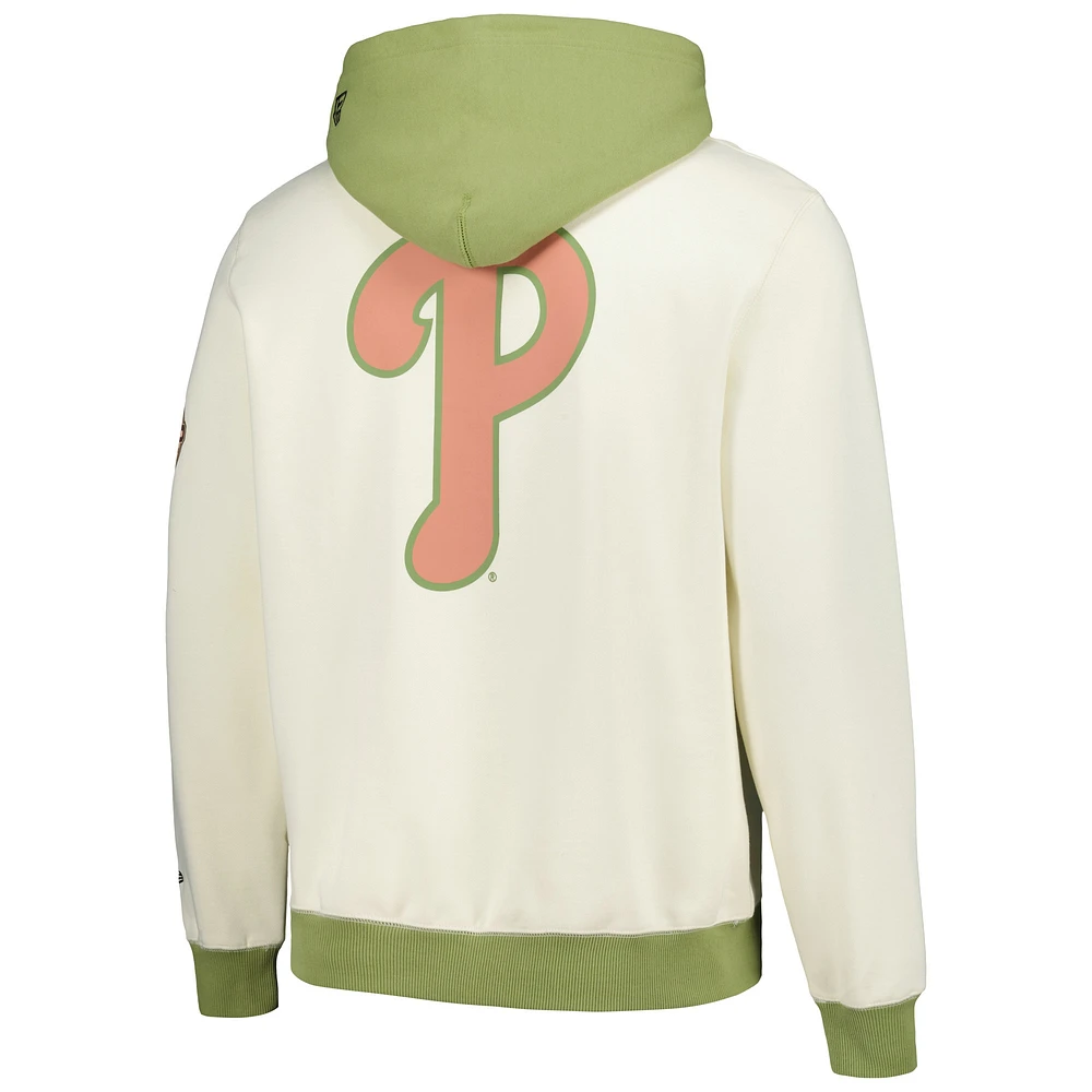 Men's New Era Cream/Green Philadelphia Phillies Color Pop Pullover Hoodie