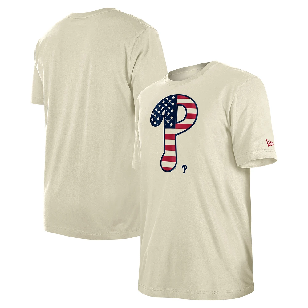 T-shirt crème New Era pour hommes des Phillies de Philadelphie Americana Flag Fill