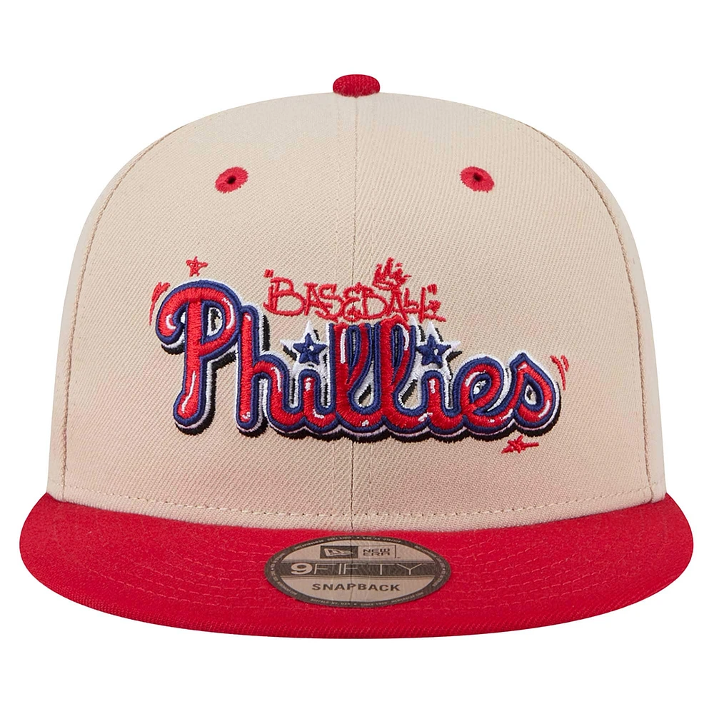 Casquette ajustable à pression 9FIFTY pour homme New Era, couleur crème, Philadelphia Phillies, Injection Team Art, 24 NWC Q4, MLB TEAM ART